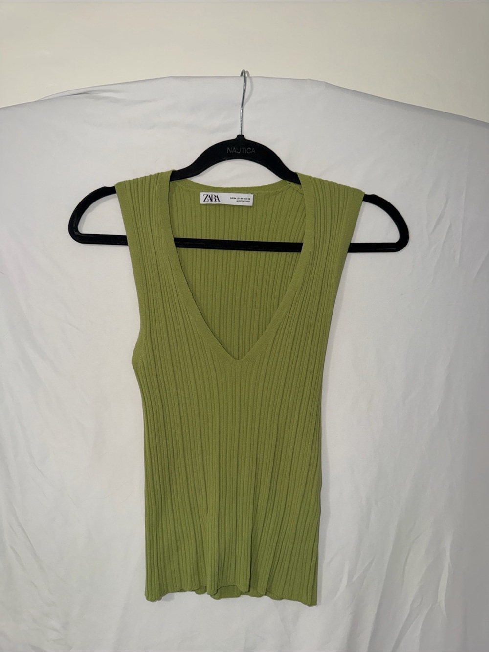 Zara Olive Ribbed V-Neck Tank Top